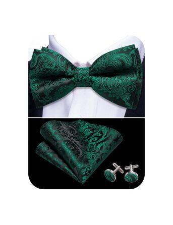 Набір краваток-метеликів Barry.Wang для чоловіків: краватка-метелик, нагрудна хустинка та запонки (Dunkelgrün/Schwarz) для весілля та урочистих подій