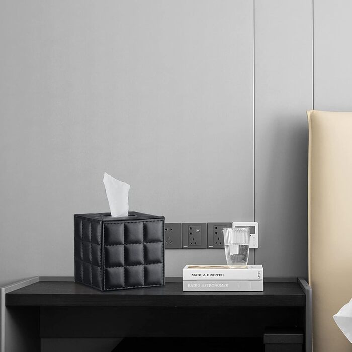 Скляна коробка для серветок прямокутна, чорна в клітинку, для ванної, тумбочки, авто, офісу