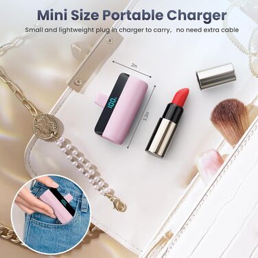 Power Bank Feob Mini 5200mAh 20W PD: Компактний акумулятор для iPhone з LED-дисплеєм (фіолетовий/рожевий)