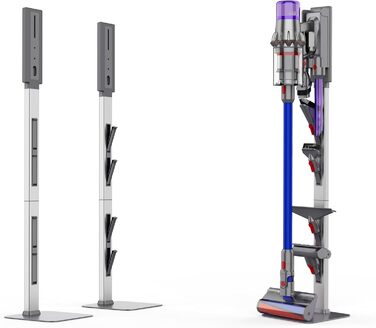 Підставка для пилососа Dyson з розкладними гачками та міцною основою з вуглецевої сталі – монтаж без свердління, компактне зберігання для всіх бездротових пилососів Dyson та аксесуарів, сірий колір