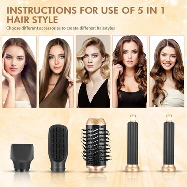 Airstyler 6 в 1: Фен-щітка для волосся Bürste Set, 5 насадок для сушки, випрямлення, локонів, об'єму та догляду. Підходить для всіх типів волосся