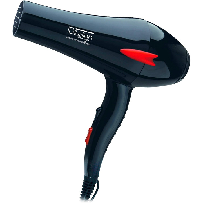 Професійний фен для волосся ID Italian Design з насадкою для укладки, 3 температурні та 2 режими швидкості, 2200W, чорний