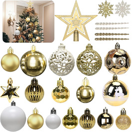 Набір прикрас на ялинку 101 шт. Золоті ялинкові кулі, ялинкова прикраса, набір ялинкових кульок, ялинкова зірка, матові та глянцеві, багаторазові, 3, 4, 6 см