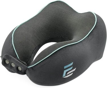 Подушка для шиї FS для літака та авто – Memory Foam з 360° підтримкою шиї – Регульована з кнопками – Дихаючий, м'який чохол – з мішечком – Сіра