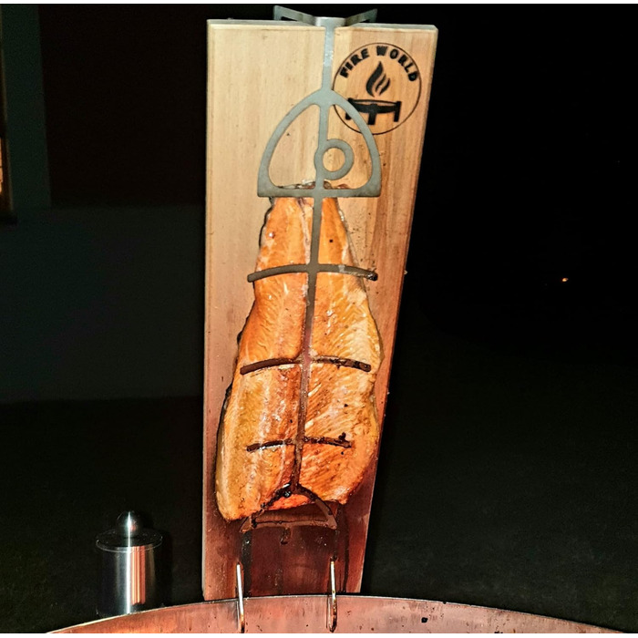Fire World Stainless Steel Salmon Grill Plate - 180° Rotating Grill Accessory for Fire Pit & BBQ - Made in Germany