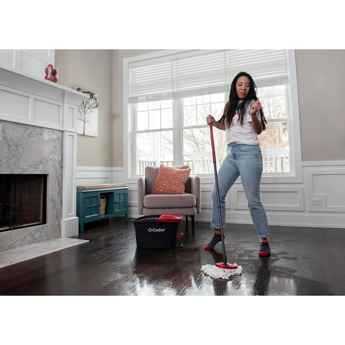 O-Cedar EasyWring: Відро з мотлою та 2 змінні насадки, Червоний/Сірий | Система прибирання