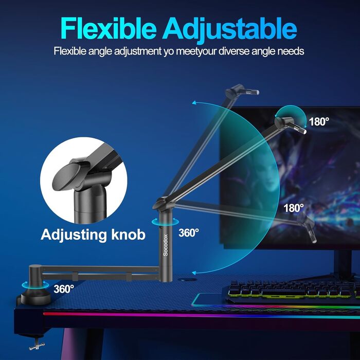 Низькопрофільний мікрофонний важіль, міцний тримач для мікрофону з кріпленням до столу 7 см, адаптери 3/8' та 5/8', для Blue Yeti, подкастів, геймінгу, вантажопідйомність до 2 кг, чорний