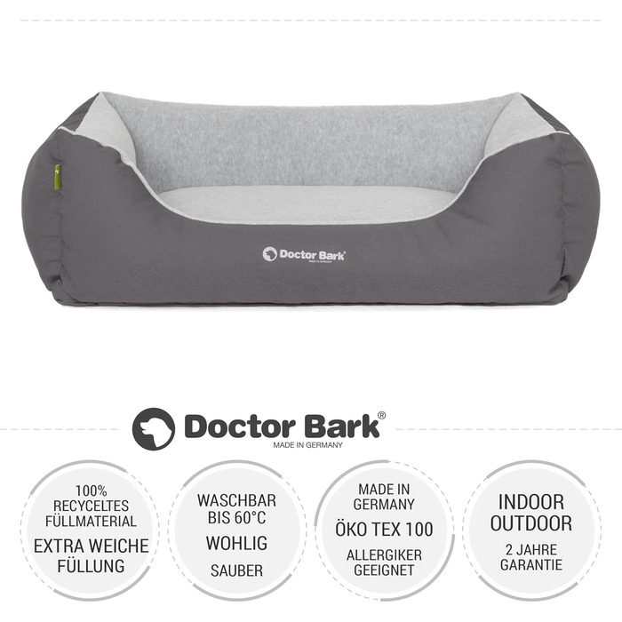Ліжко для собак Doctor Bark Kleine Hunde - М'яке та зручне ліжечко для собак, миється, зносостійке, пухнасте - Зроблено в Німеччині, GreenLabel (S - 74x55 см, Сірий)