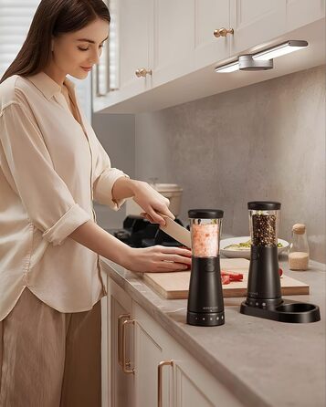 Salt and Pepper Grinder Electric 2-Piece Set with USB Rechargeable, Improved 4.5oz Large Capacity Spice Grinder Electric, Adjustable Coarseness with LED Light, Ideal for the Kitchen (Black/White)