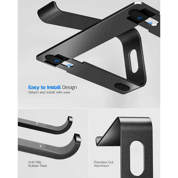 Підставка для ноутбука Nulaxy з алюмінію, ергономічна, з вентиляцією, сумісна з MacBook, Dell, HP, Samsung, Lenovo, 10-16 дюймів, сіра (C-Schwarz)