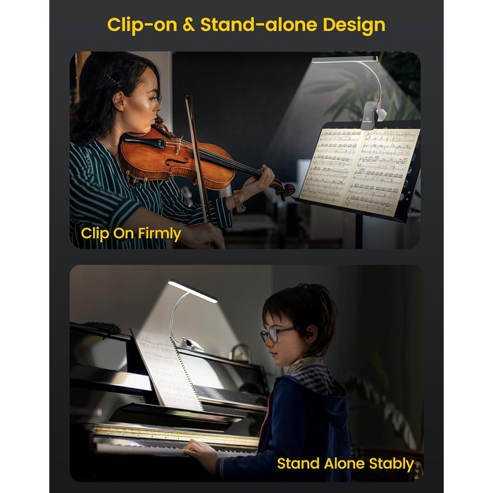 Світлодіодна лампа для нот Glocusent 81 LED: для піаніно, з USB-C зарядкою, 3 кольори, 5 рівнів яскравості, до 140 годин роботи, чорна