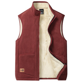 Чоловіча флісова жилетка AIEOE для осені та зими - тепла жилетка з 4 кишенями, стійким коміром, без рукавів - червона, розмір L