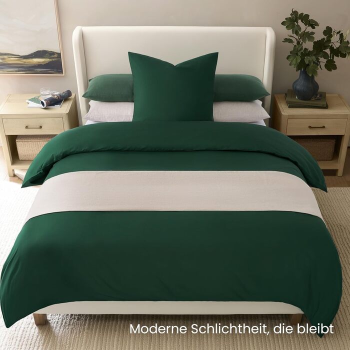Комплект постільної білизни 135x200/80x80 зелений бавовна 4-х частинний, комплект постільної білизни Salbeigrün 2x135x200 + 2x80x80, постільна білизна ÖKO-TEX Aesthetic 100% бавовна з блискавкою (темно-зелений, 2-х частинний | 155x220cm)