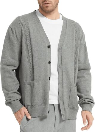 Чоловічий кардиган з в'язаного полотна, V-подібний виріз, бавовна, з ґудзиками та кишенями (сірий, M)