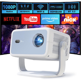 Портативний проєктор LYNCAST з Wi-Fi та Bluetooth, Android 11, 1080P/4K, поворотний на 180°, для домашнього кінотеатру та на відкритому повітрі (LumeCube 018 White)