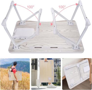 Складаний столик для ноутбука з USB-портом, білий аhorn – для їжі, читання та роботи в ліжку