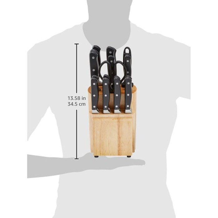 Amazon Basics Premium Knife Block Set, 9-Piece, Black - Includes 18 Knives