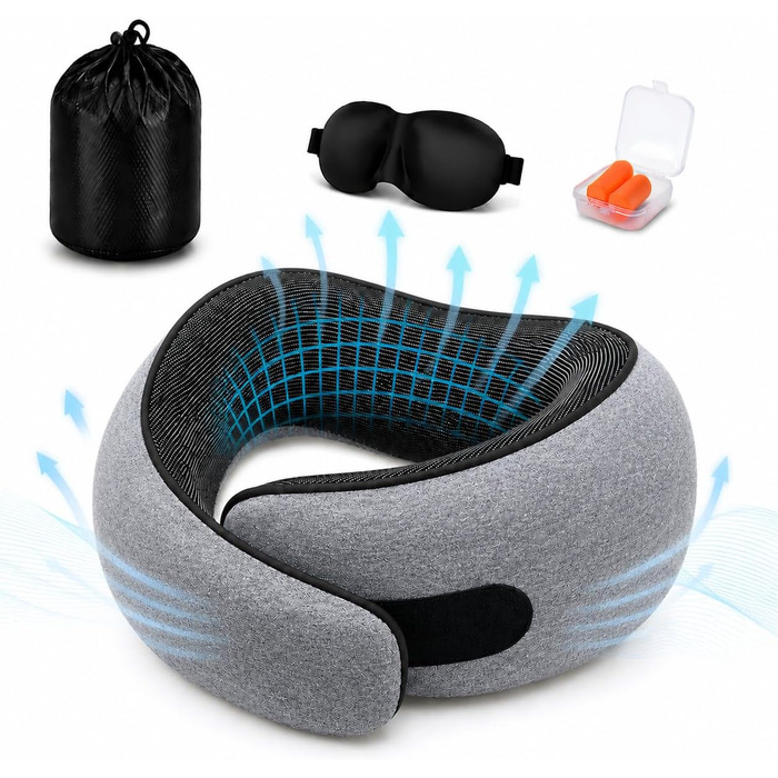 Ергономічна подушка для подорожей під шию з ефектом пам'яті (Memory Foam), темно-сіра