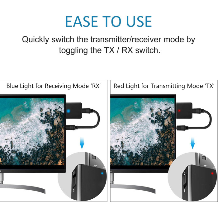 Isobel Bluetooth Передавач/Приймач 2-в-1: Адаптер Bluetooth 5.0 з низькою затримкою для TV/PC/Laptop. Підтримка Optical, Toslink, RCA, 3.5mm AUX. Dual Link (USB)