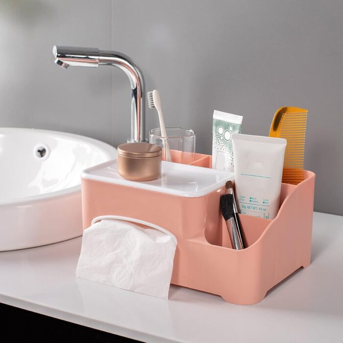 Tissue Box, Tissue Holder, Multifunctional Tissue Holder with Stylish Remote Control Desk, Cosmetic Tissue Box for Office Bedroom Car (A Pink)