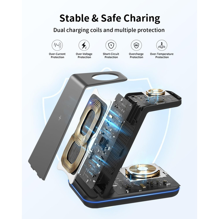 Бездротова зарядка JoyGeek 3-в-1 для Samsung Galaxy S25/S24/S23/S22/Z Flip/Fold, Galaxy Watch Ultra/8/4, Galaxy Buds - Чорний