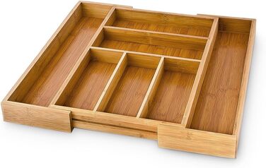 Relaxdays Cutlery Box Adjustable (H x W x D): approx. 5 x 48 x 46 cm. Bamboo drawer insert with 5 to 7 compartments as a cutlery insert and kitchen organizer, large cutlery tray for the drawer, natural.