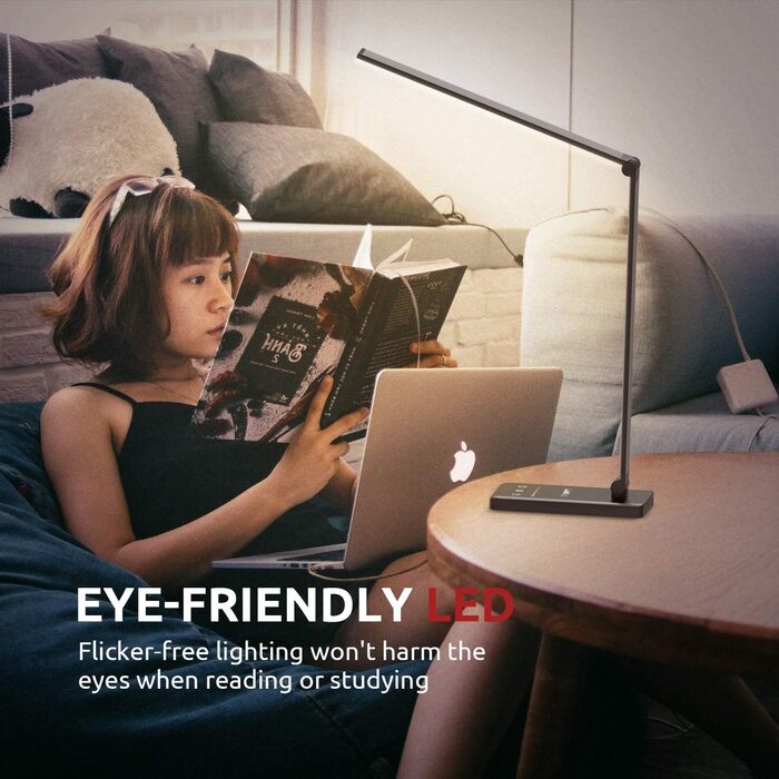 LED настільна лампа з регулюванням яскравості, 5 кольорів та 10 рівнів, захист очей, сенсорне керування, складна, нічна лампа з акумулятором 2500mAh (чорний)