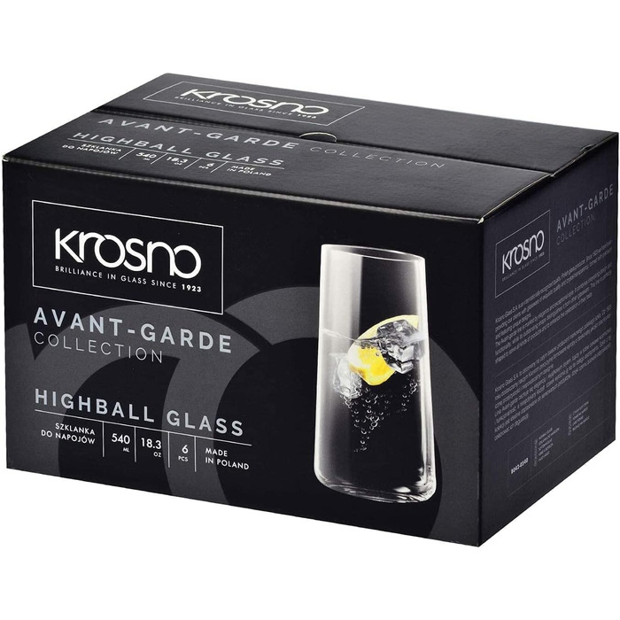 Krosno Water Glasses Highball Glasses Drinking Glasses | Set of 12 | 540 ML | Avant-Garde Collection | Perfect for home, restaurants, and parties | Dishwasher safe