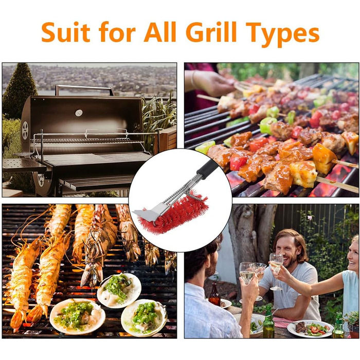 XSUPER Nylon Grill Brush, 3-in-1 Grill Brush and Scraper, Best Nylon Bristle Brushes, 45.7cm Grill Cleaning Brush for a Cool Grill, Scraper for Grill Grates, Universal Grill Accessories