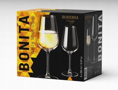 Келихи для білого вина Bohemia Bonita, прозорі, 360 мл, 6 шт.
