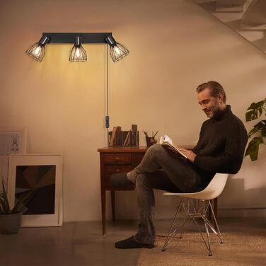 LED настінний світильник Kimjo з акумулятором, диммер, таймер, 3 лампи, E14, 2 шт. (Чорний)