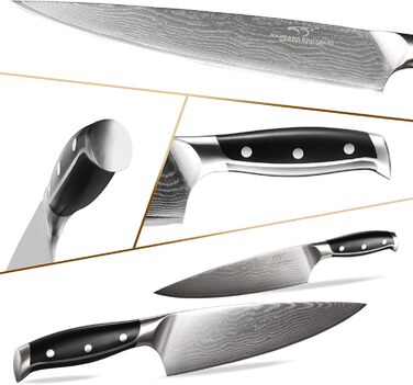 Nanfang Brothers 18-Piece Damascus Kitchen Knife Set with Hammered Handles & Wood Block - Premium Quality Steel Blades