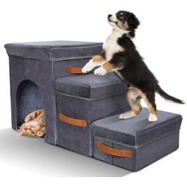 Zonema Dog Stairs, Dog Stairs for Small Dogs, Waterproof Dog Stairs 40 cm High, Injury Prevention High-Quality Sponge Cat Stairs, Non-Slip Washable Dog Ramp for Sofa Bed Car (Pet Stairs 3 Steps, Grey)