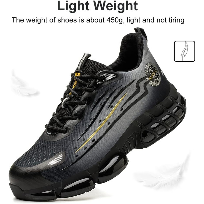 Робочі черевики AIMAYEE з металевим носком: легкі, дихаючі, для жінок та чоловіків, сірі та чорні, розмір 41 EU