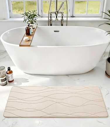 Килимок для ванної кімнати chakme з ефектом пам'яті (Memory Foam), протиковзкий та вологопоглинаючий, бежевий, 60x150 см
