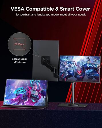 Монітор UPERFECT 2K 144Hz 16 дюймів: Портативний дисплей QLED з Mini HDMI та USB-C для ПК, ноутбука, телефону, Xbo, Switch, PS4/5 (VESA)