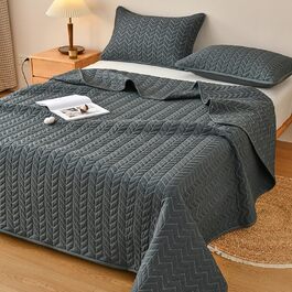 Cozy, warm quilted blanket, soft woven throw for bed, couch, and chair, comfortable blanket, perfect for home decoration and winter warmth (Grey, 200 x 230 cm/3pcs)
