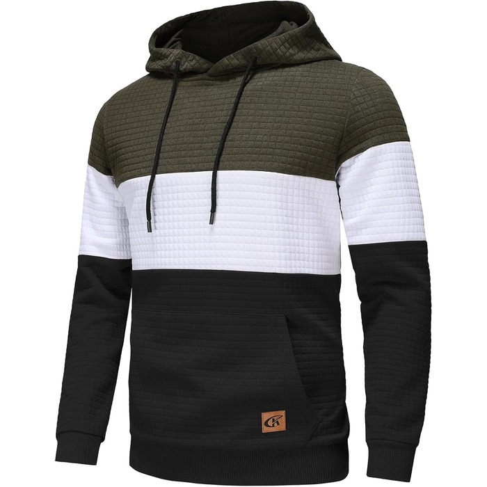 Чоловічий худі YuKaiChen з па́тчворком, джáкард, капюшон, кишені, армійсько-зелений, білий, хакі (4XL)