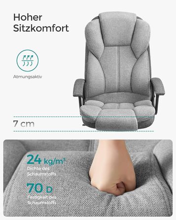 Крісло офісне SONGMICS, крісло для шефа, комп'ютерне крісло, регулювання висоти сидіння, чорне (сіро-чорний)