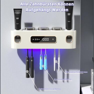 Організатор для ванної кімнати: тримач для зубних щіток, електричний диспенсер для зубної пасти, прес для тюбиків, 2 диспенсери для пасти з 6 слотами для щіток та 3 чашками (білий)