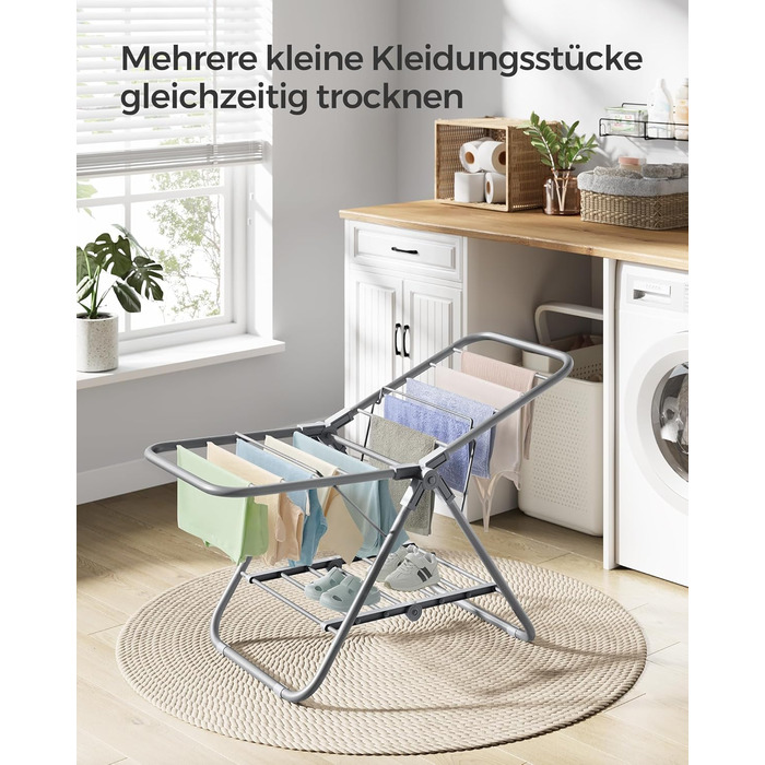 SONGMICS Сушарка для білизни складна, металева, 2-х крила, 44 x 101 x 54 см, білий (Taubengrau)