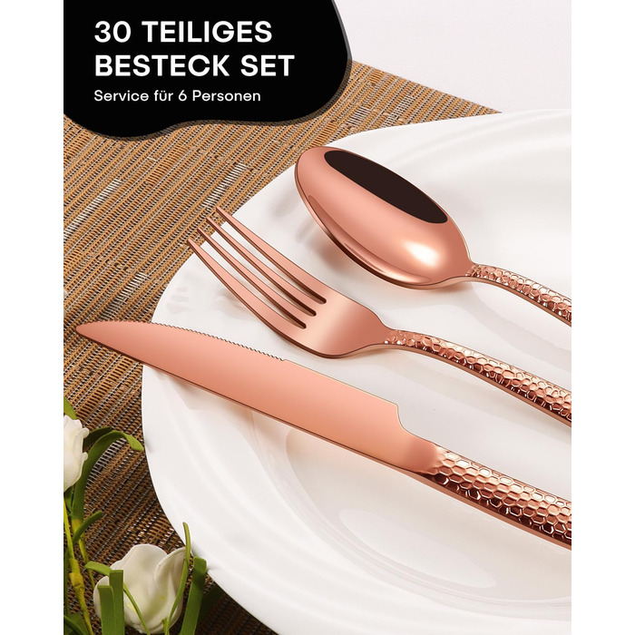 Набір столових приборів Honkku на 6 осіб, чорний, з нержавіючої сталі, з об'ємними ручками, 30 предметів