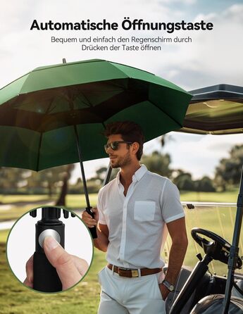 TECKNET Гольф-парасолька XXL, велика парасолька, штормостійка, автоматична, з EVA-ручкою, для жінок та чоловіків (зелена, діаметр 150 см)