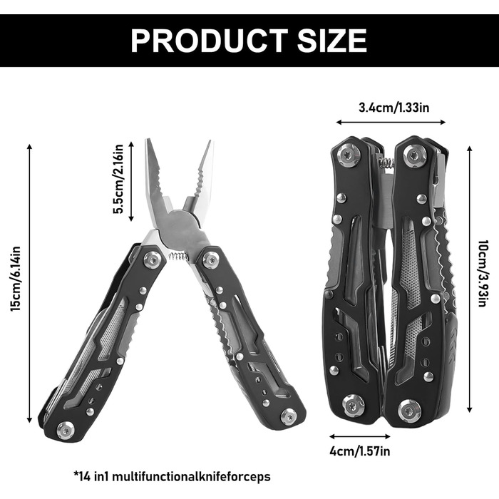 Мультитул чоловічий з нержавіючої сталі, мультиінструмент для подарунку, складаний ніж-мультитул з чохлом (чорний)