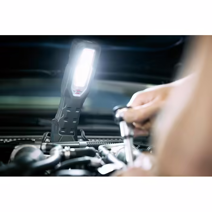 Brennenstuhl LED Rechargeable Hand Lamp HL 1000 A IP54 / LED Work Light for Outdoor Use with COB LED (1000+200lm, up to 24h battery life, LED workshop lamp with magnets and hook, USB-C charging interface)