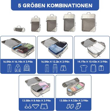 Набір органайзерів для валізи компресійних 5 шт. бежевого кольору для подорожей - Куби для пакування одягу, органайзер для рюкзака та валізи