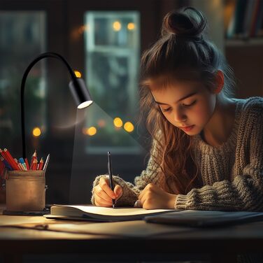 LED Лампа для читання на ліжко з кліпсою da LIGHT, настільна USB лампа з регульованою яскравістю та 3 режимами світла для навчання, роботи, чорна
