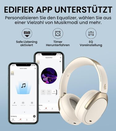 Edifier WH950NB навушники з активним шумозаглушенням: Bluetooth V5.3, LDAC, Hi-Res Audio, 55 годин роботи, складна конструкція, білий колір