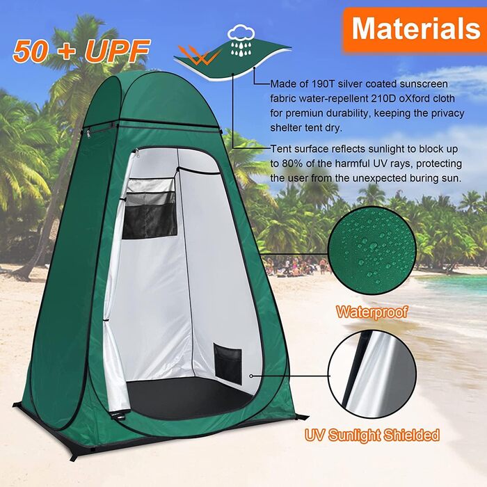 Pop Up Camping Toilet Tent with Shower - Portable Privacy Shelter for Outdoor Use - Green