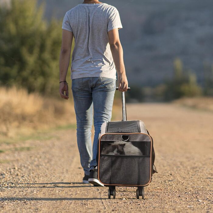 Тролей для собак VEVOR, розкладний рюкзак для собак до 15,8 кг, переноска для тварин з тканини 600D Oxford, 4 колеса, кишені для зберігання, ідеально для подорожей на авто та прогулянок (сірий, 10 кг)